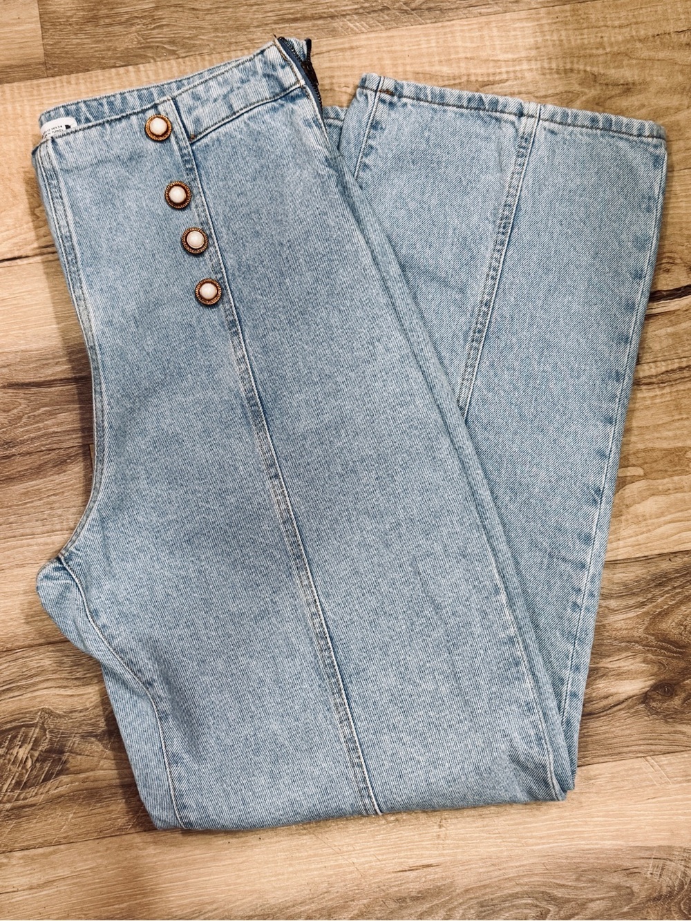 Zara High Waisted Pearl Button Sailor Jeans